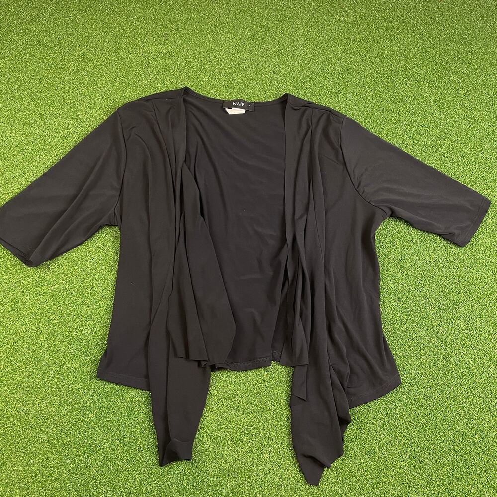 Vintage Naïf Black Half Sleeve Open Front Cardigan Sweater Sz L